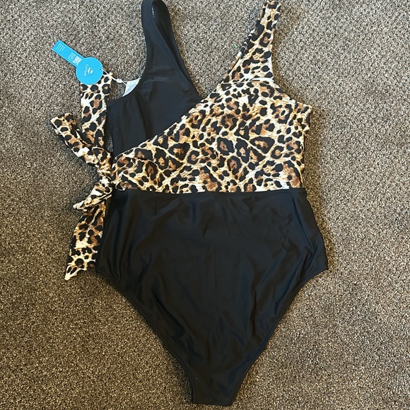 NWT CUPSHE swim bathing suit leopard print black one piece size large - Picture 6 of 6